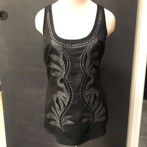 Express Women’s Black Embroidered Silver Tank NWT